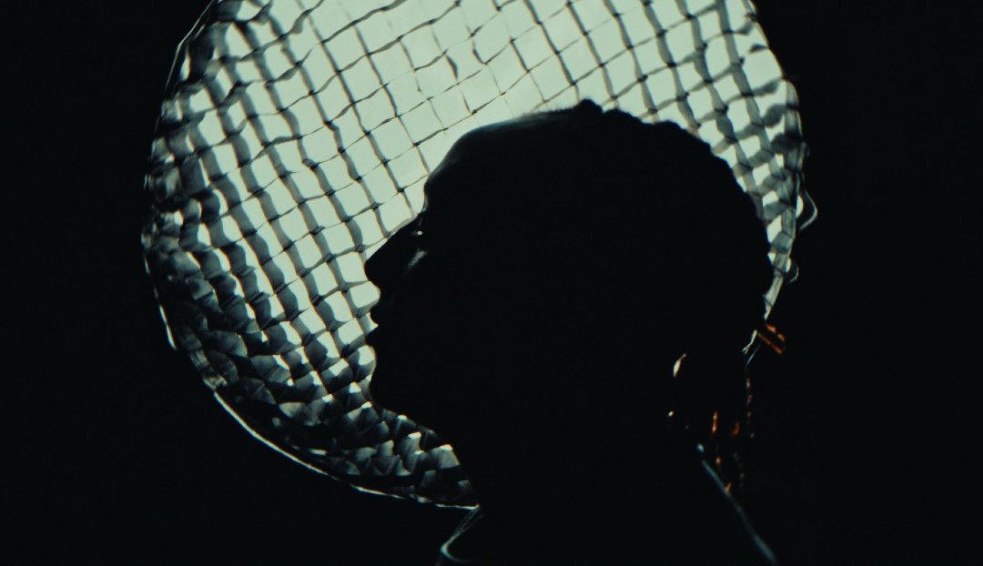 Silhouet tegen een softbox met honingraatgrid
